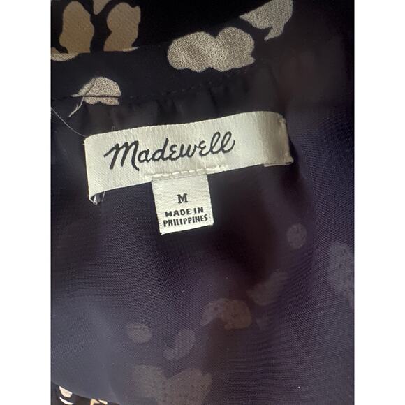 M Madewell Memento Ruffle-Sleeve Top Drifting Petals Paintbrush Dot Deep Navy - Picture 6 of 6
